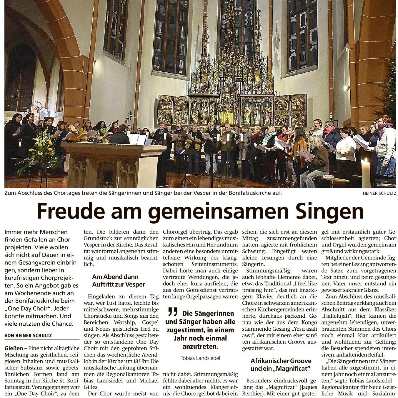Pressebericht - Freude am gemeinsamen Singen