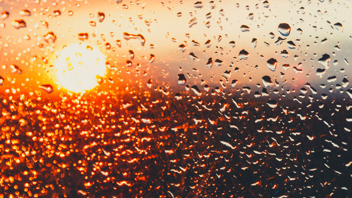 Wassertropfen auf einem Fensterglas nach dem Regen