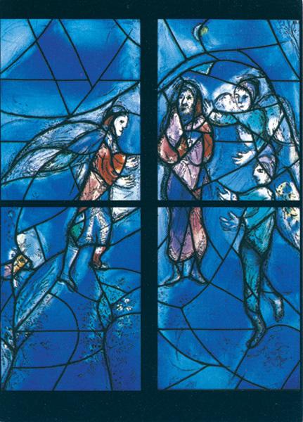 Chagall, Marc/Marq, Charles, Mittelfenster, Fürbitte Abrahams Fotorechte: Ars liturgica e.K. Klosterverlag MARIA LAACH, 2020 (c) VG Bild-Kunst, Bonn 2014
