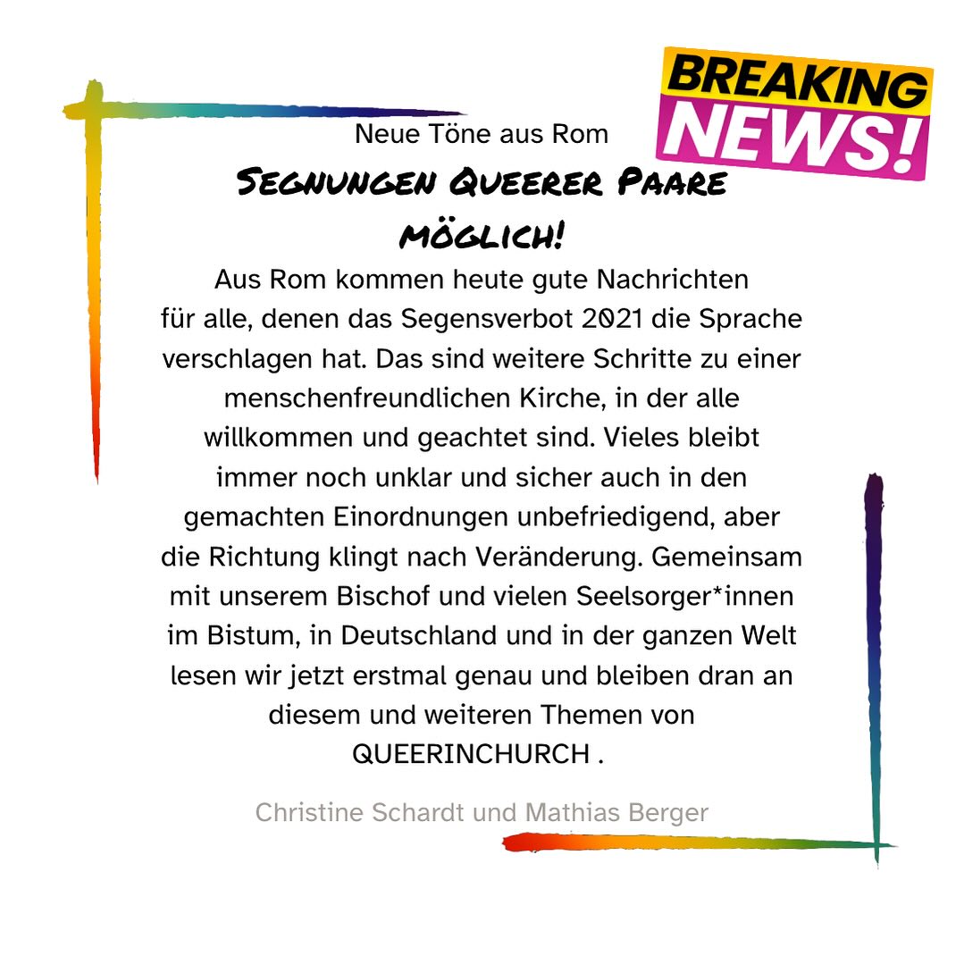 Segnungen queerer Paare möglich